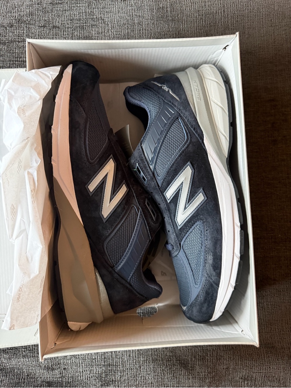 New Balance Men’s Navy and White Suede Mesh Sneakers